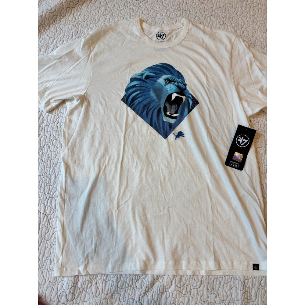 '47 Brand Detroit Lions T-Shirt Mens XL White Roaring Lion Graphic NFL
